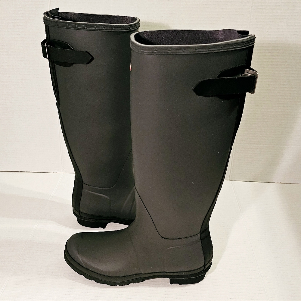 NEW Hunter Original Tall Back Adjustable Matte Luna Black Rain Boots - Picture 6 of 9